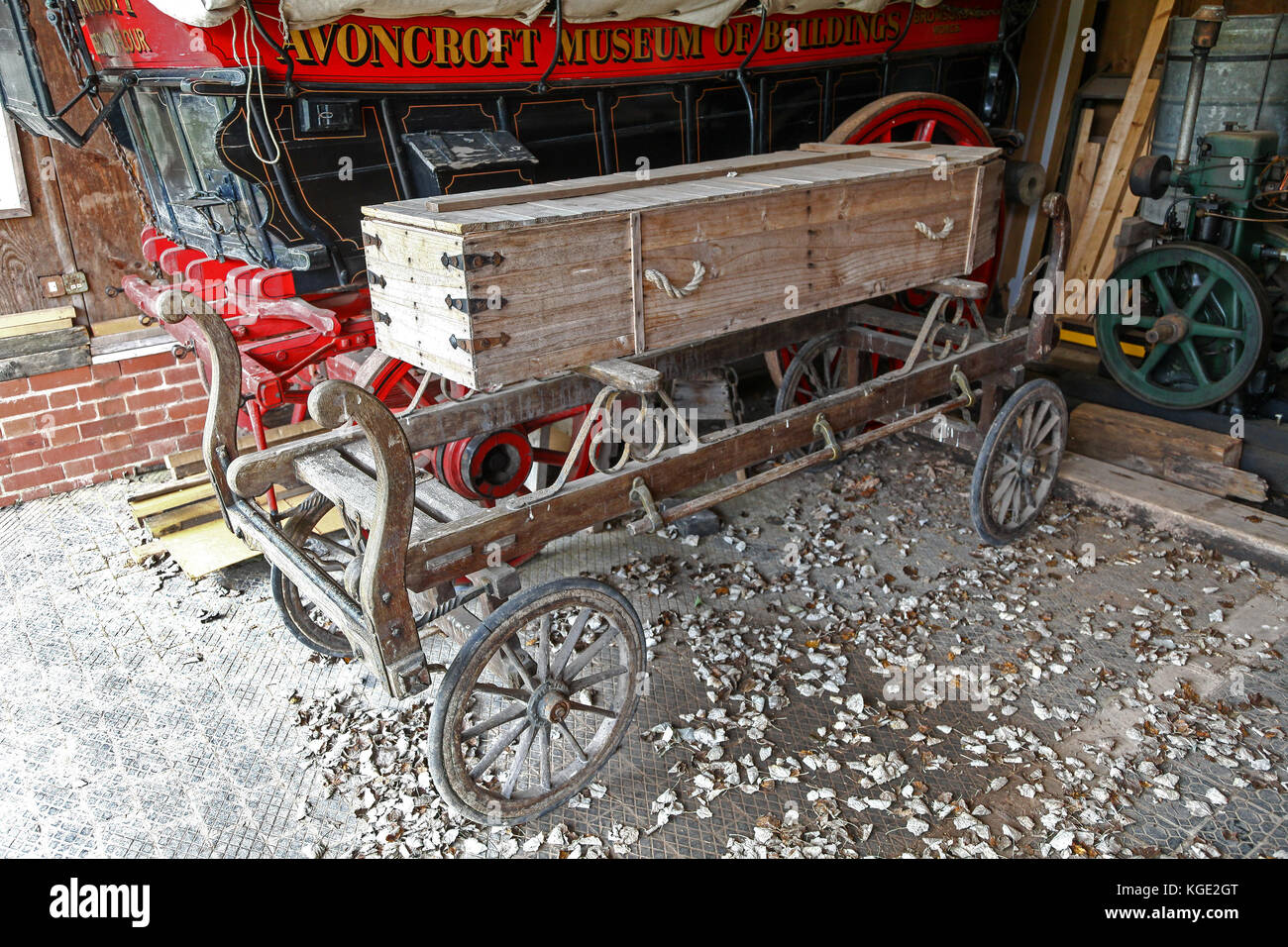 A Victorian Coach Built Oak Funeral Bier Carriage 19th Century at the Avoncroft Museum of Buildings, Bromsgrove, Worcestershire, England, UK Stock Photo