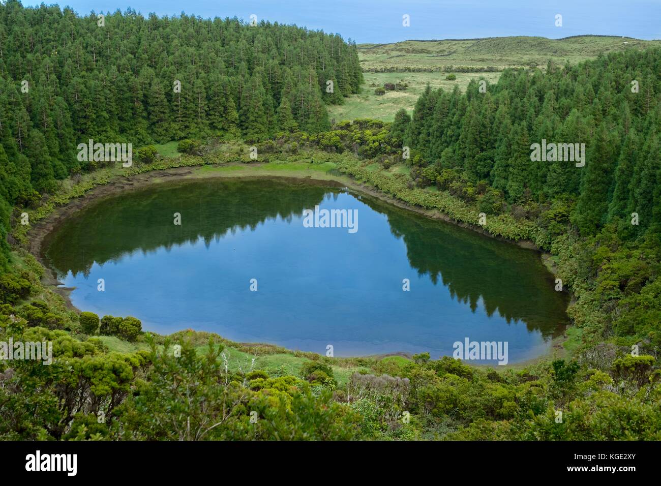 The crater lake of Lagoa Seca on Pico Island Azores Stock Photo