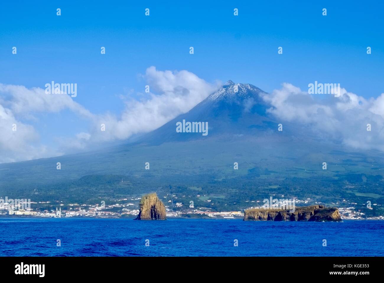 Approaching Pico Island from the ocean Stock Photo