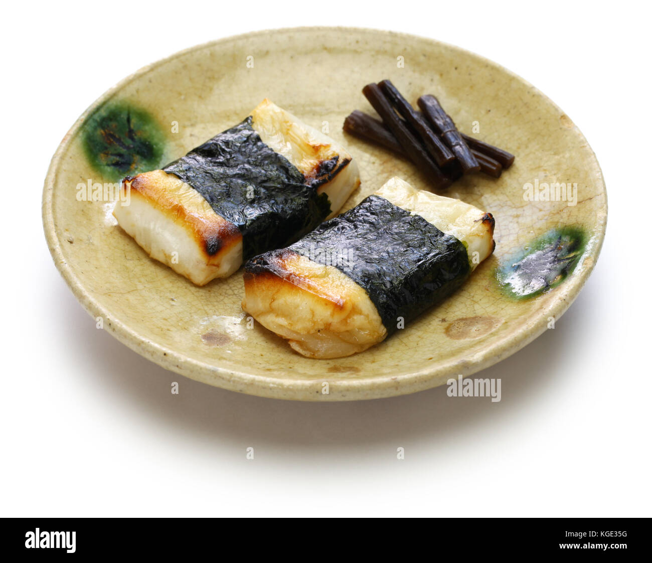 Isobeyaki, grilled mochi (japanese rice cake) wrapped in nori (seaweed