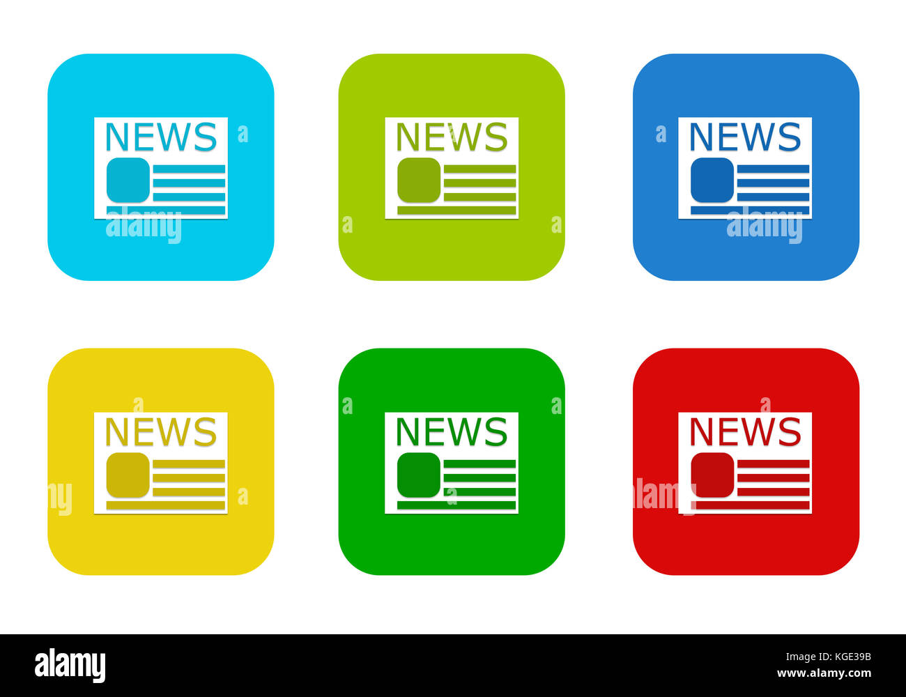 Set of rounded square colorful flat icons with news symbol in blue ...