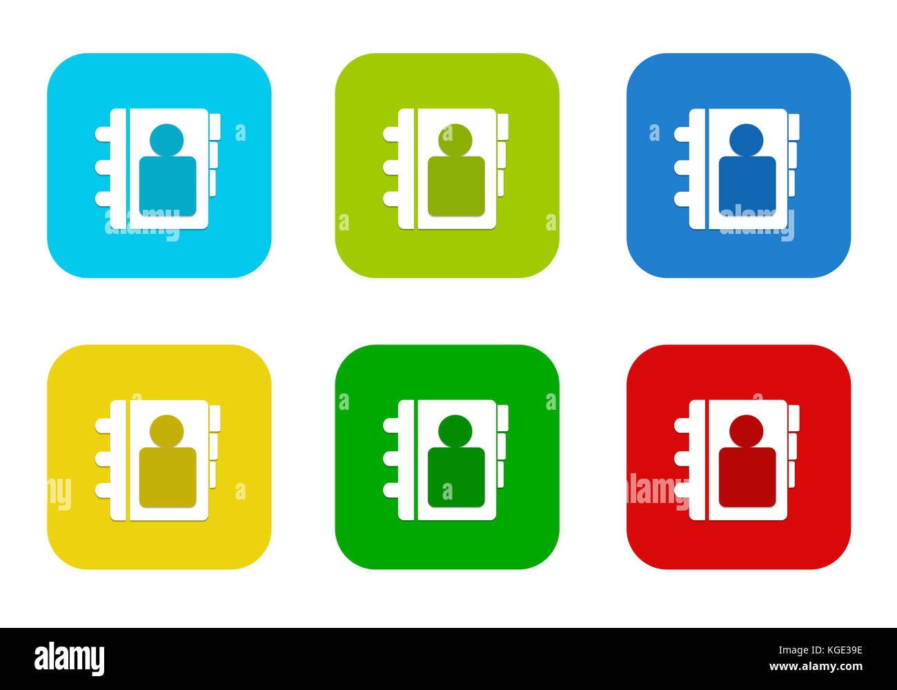 Set of rounded square colorful flat icons with address book symbol in ...
