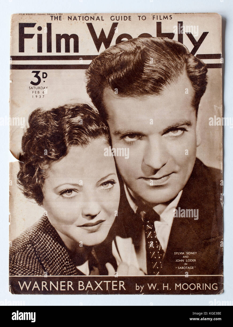 Vintage 1937 Film Weekly Magazine - Warner Baxter Stock Photo