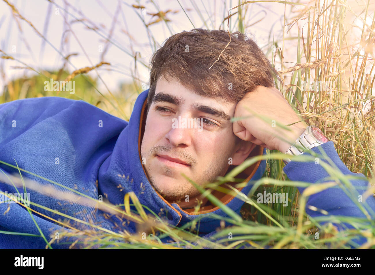 Young man outdoors portrait with copy space Stock Photo