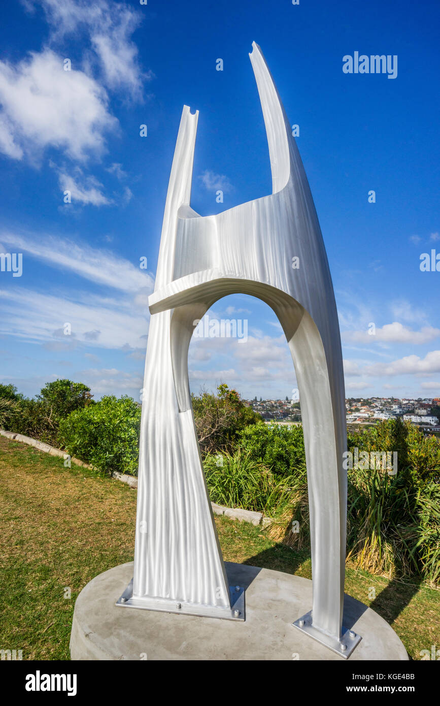 Sculpture by the sea 2017, annual exhibition on the coastal walk between Bondi and Tamara Beach, Sydney, New South Wales, Australia. Marine grade alum Stock Photo