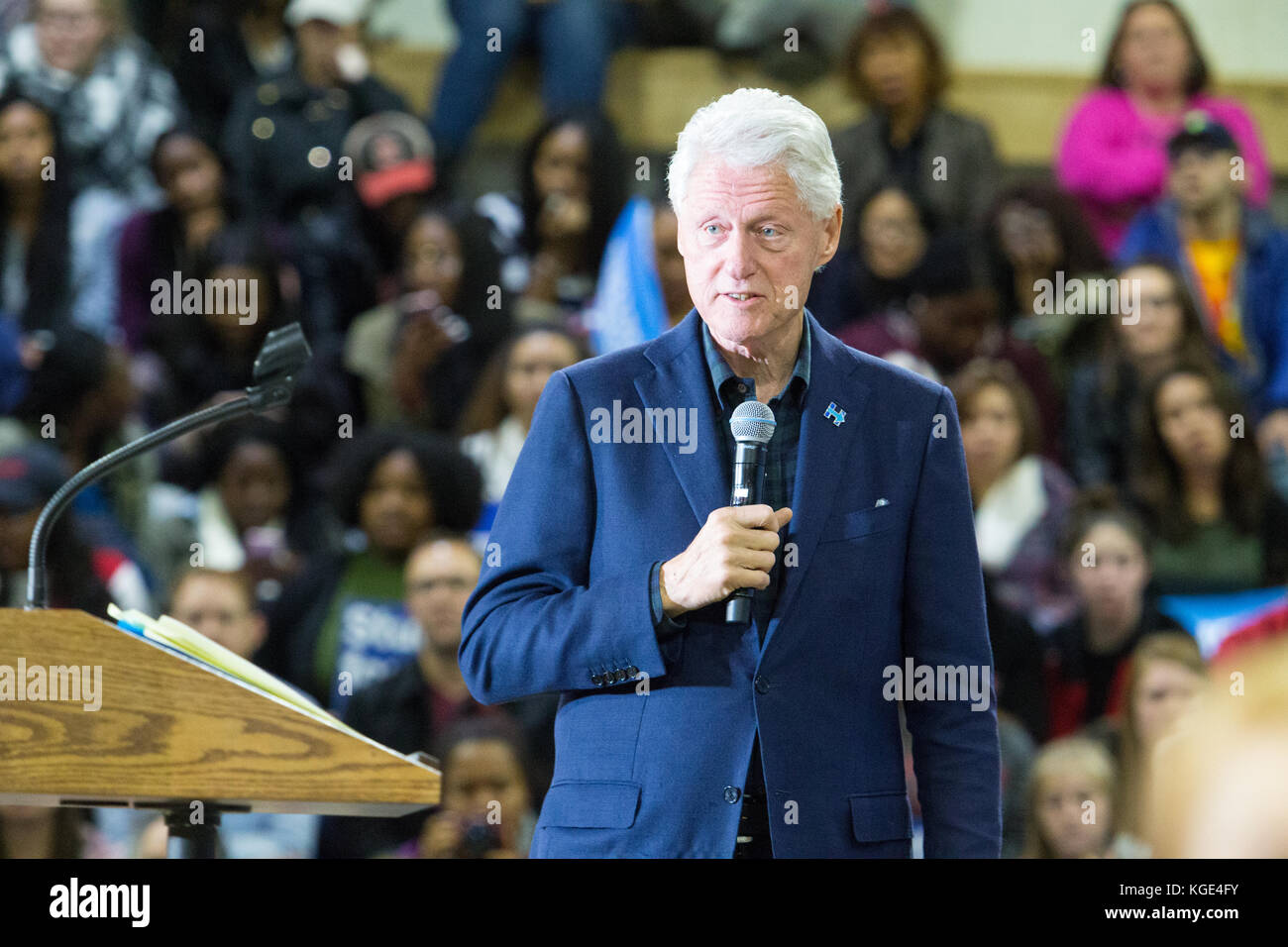 Reading, PA - October 28, 2016: Former US President Clinton campaigns at a Democrat rally for his wife Hillary at Albright College in Berks County. Stock Photo