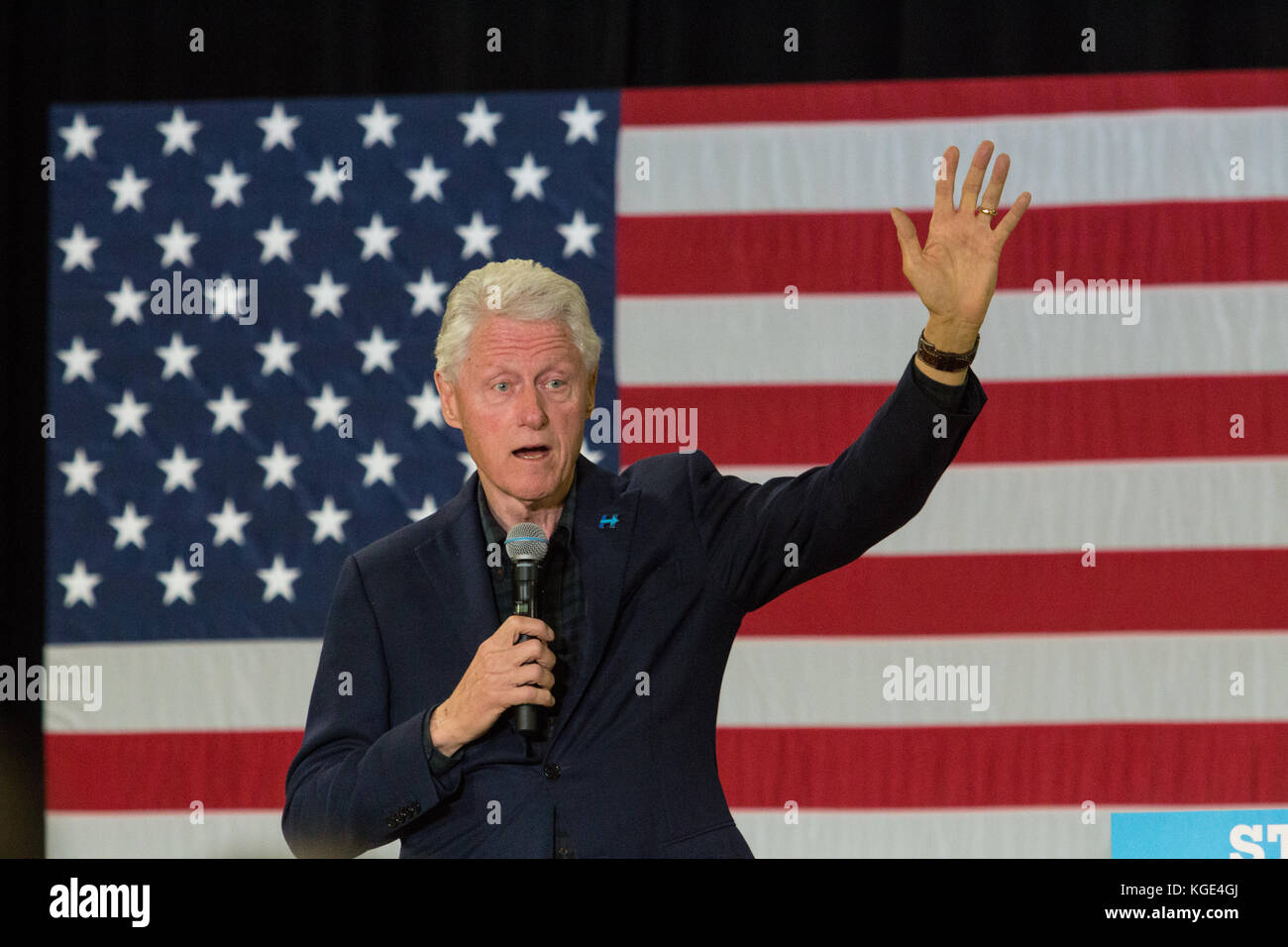 Reading, PA - October 28, 2016: Former US President Clinton stirs up the crowd at a Democrat rally for his wife Hillary at Albright College. Stock Photo