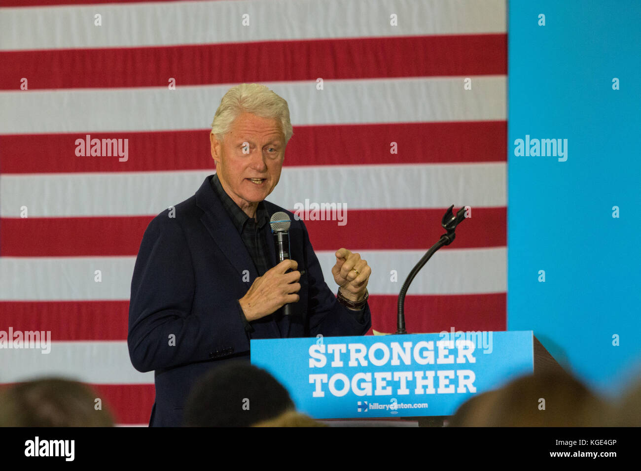 Reading, PA - October 28, 2016: Former US President Clinton campaigns at a Democrat rally for his wife Hillary at Albright College. Stock Photo