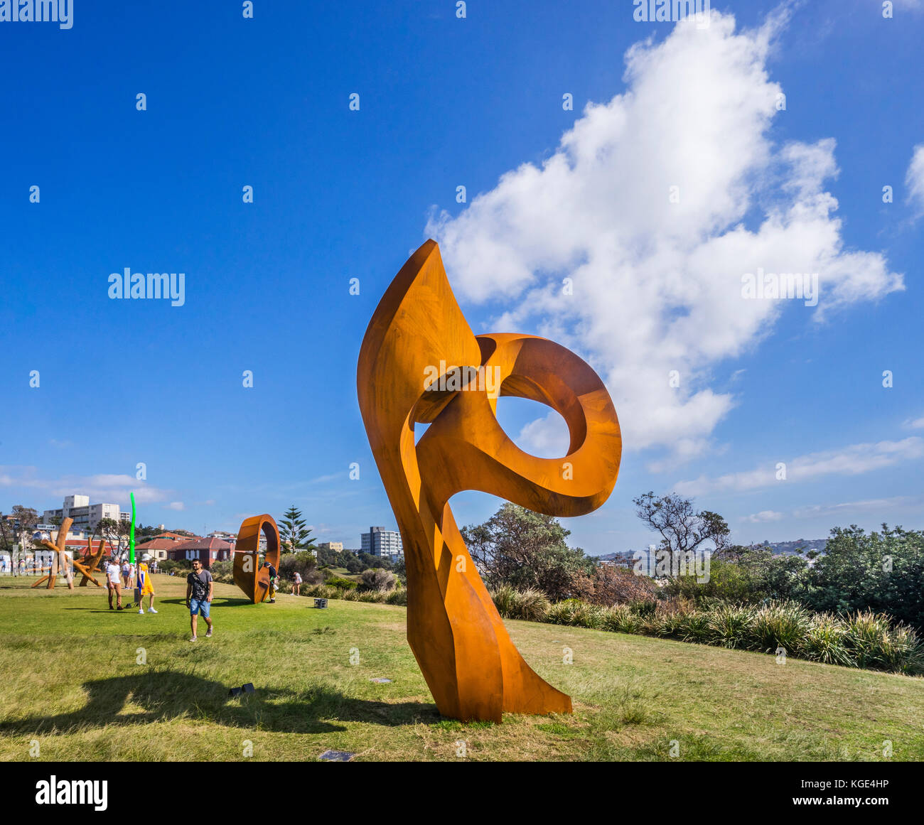 Sculpture by the sea 2017, annual exhibition on the coastal walk between Bondi and Tamara Beach, Sydney, New South Wales, Australia. Corten Steel scul Stock Photo