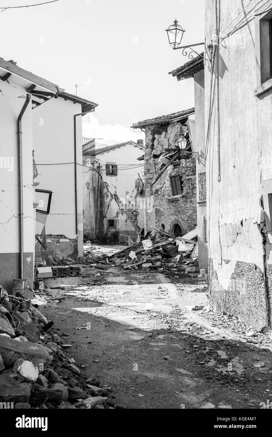 Retrosi of Amatrice,Italy,29 April 2017.The damage caused by the earthquake that hit central Italy in 2016. Retrosi of Amatrice,Italy,29 April 2017. Stock Photo