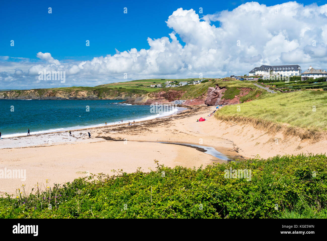 Overlooking the golden sandy beach at South Milton Sands Devon England