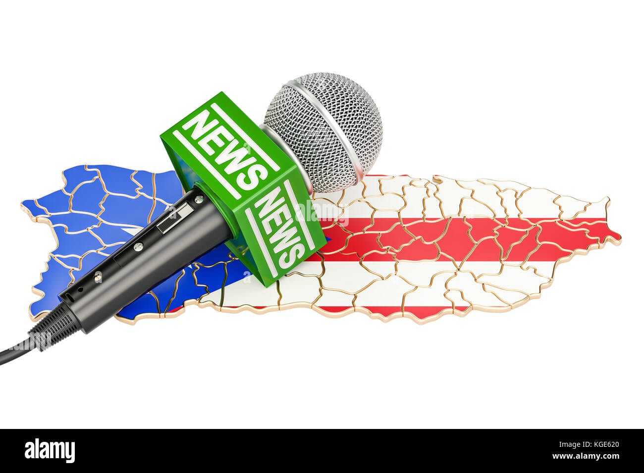 Puerto Rico News concept, microphone news on the map. 3D rendering Stock Photo
