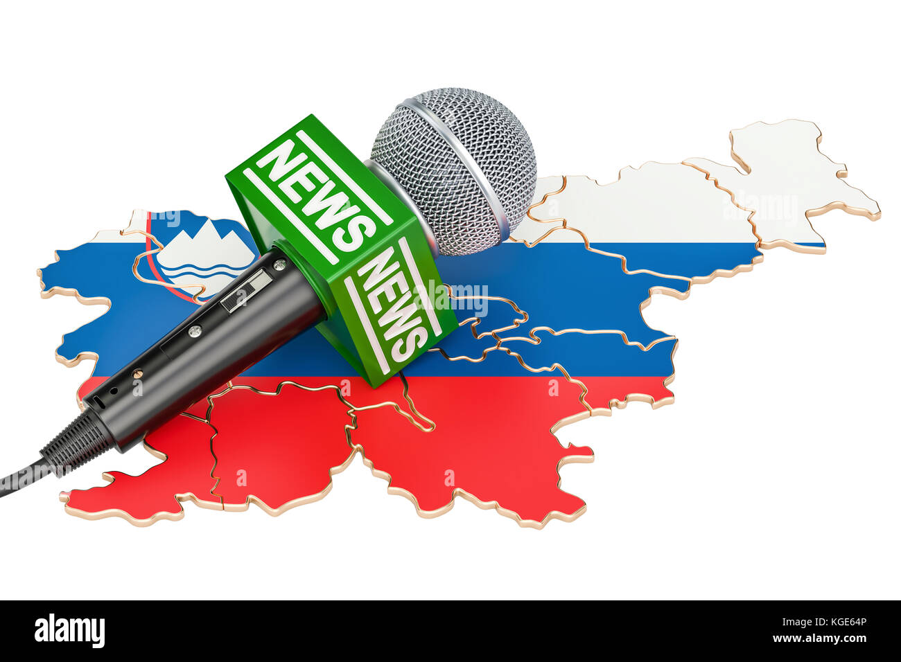 Slovenian News concept, microphone news on the map. 3D rendering Stock Photo