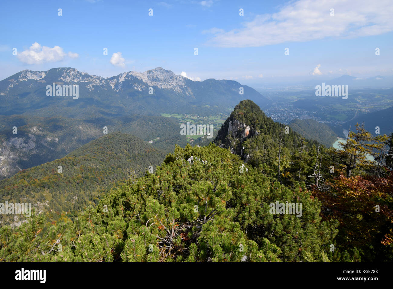 view from Pflasterbachhoerndl towards Zwiesel, Hochstaufen and Bad Reichenhall Stock Photo