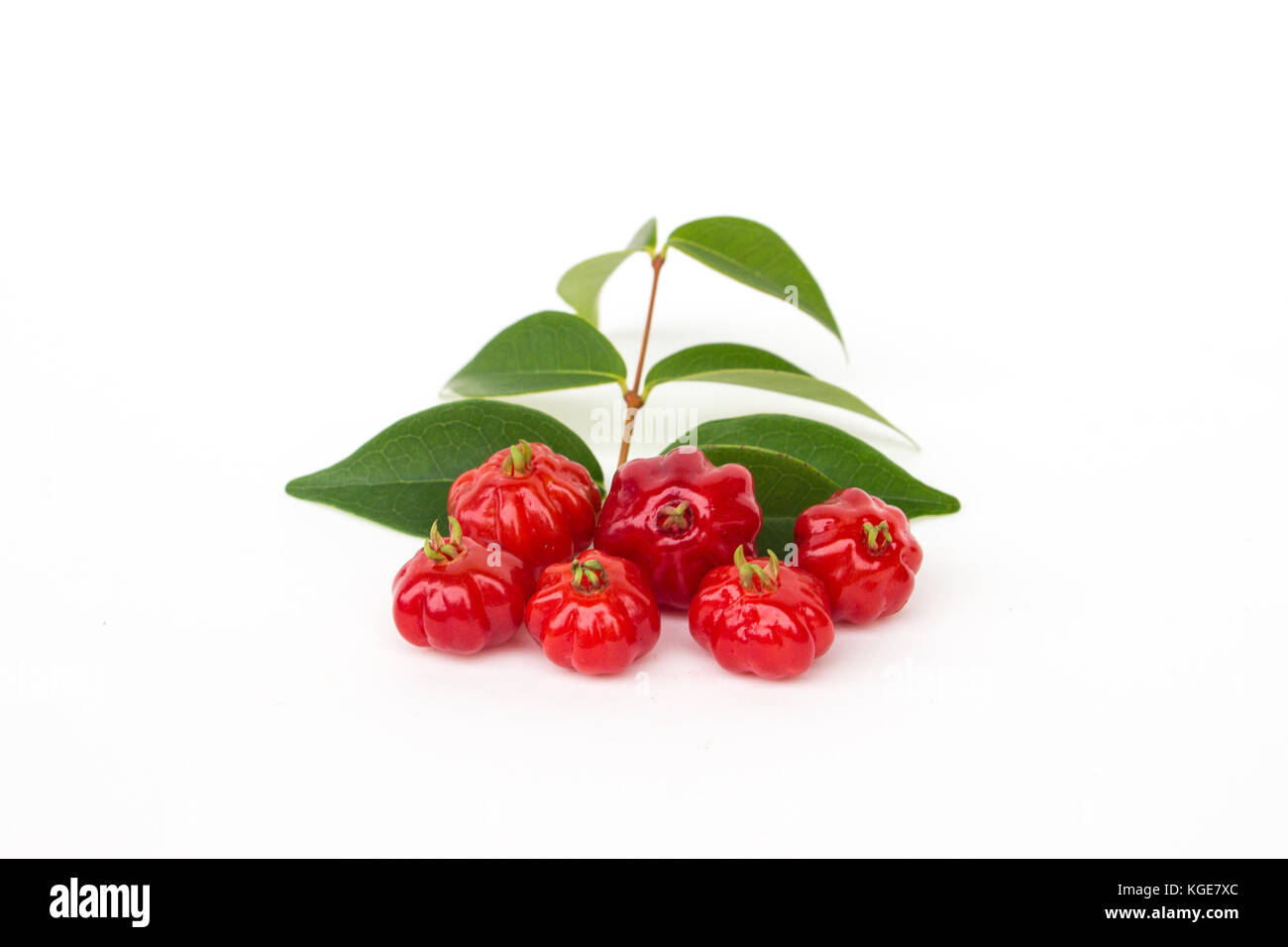 Brazilian cherry: pitanga (Eugenia uniflora). White background. Stock Photo