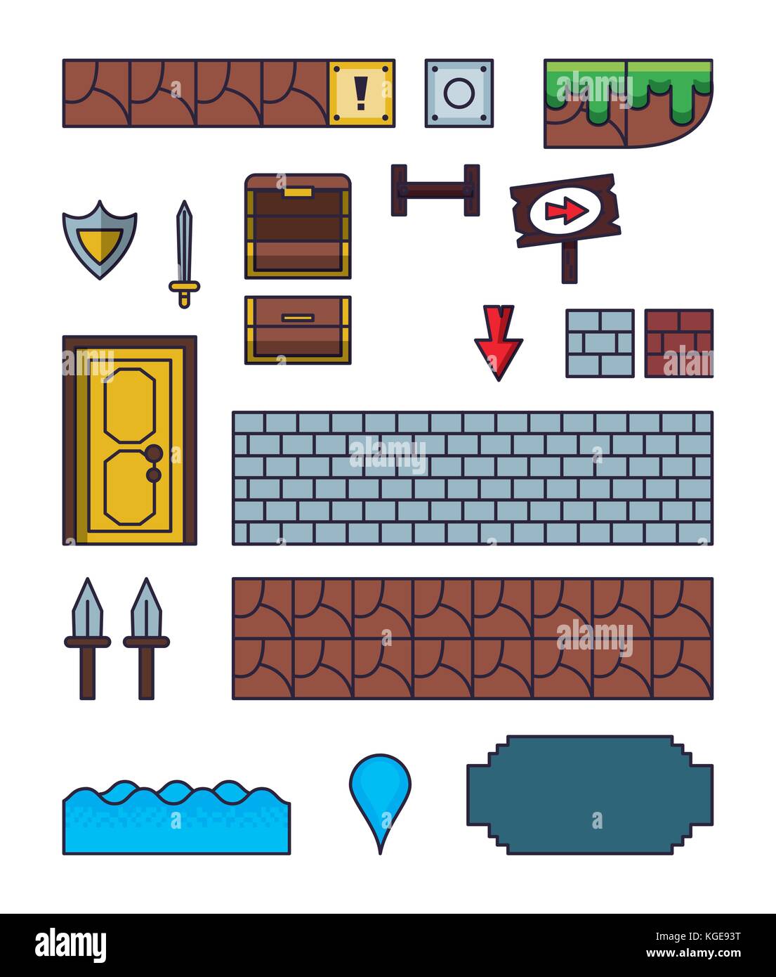 Pixelated game icons Stock Vector