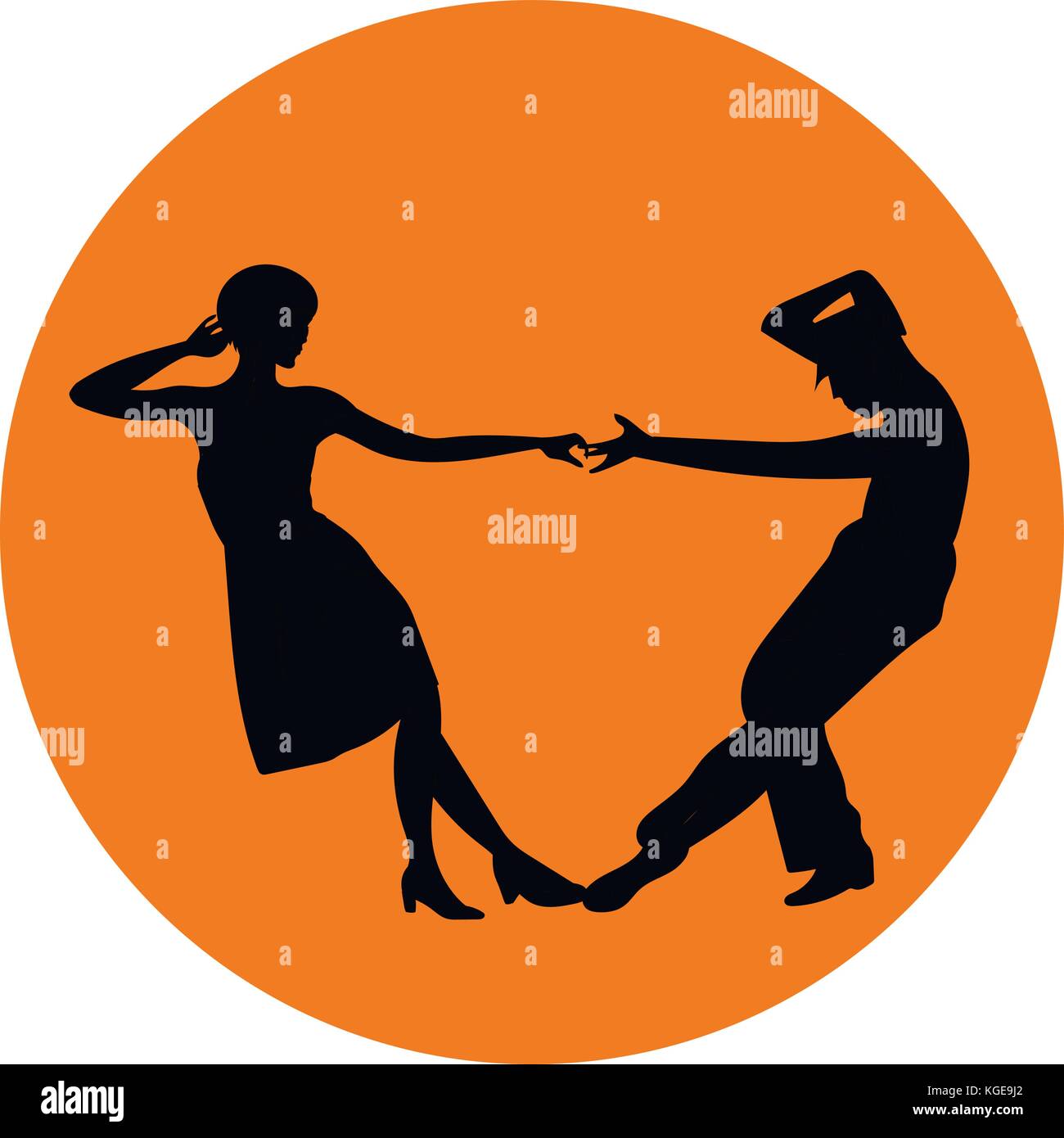 Couple man and woman dancing, vintage dance, black silhouettes Stock Vector