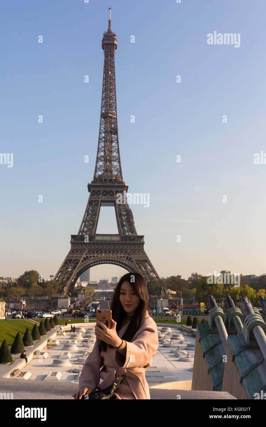 Paris/France - September 10, 2019 : Asian tourist girl with a