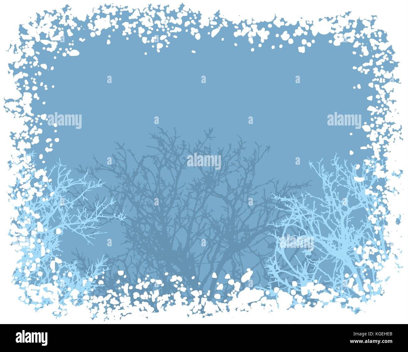 vector winter snow border background with trees and copy space. christmas holiday frame with snowflakes Stock Vector