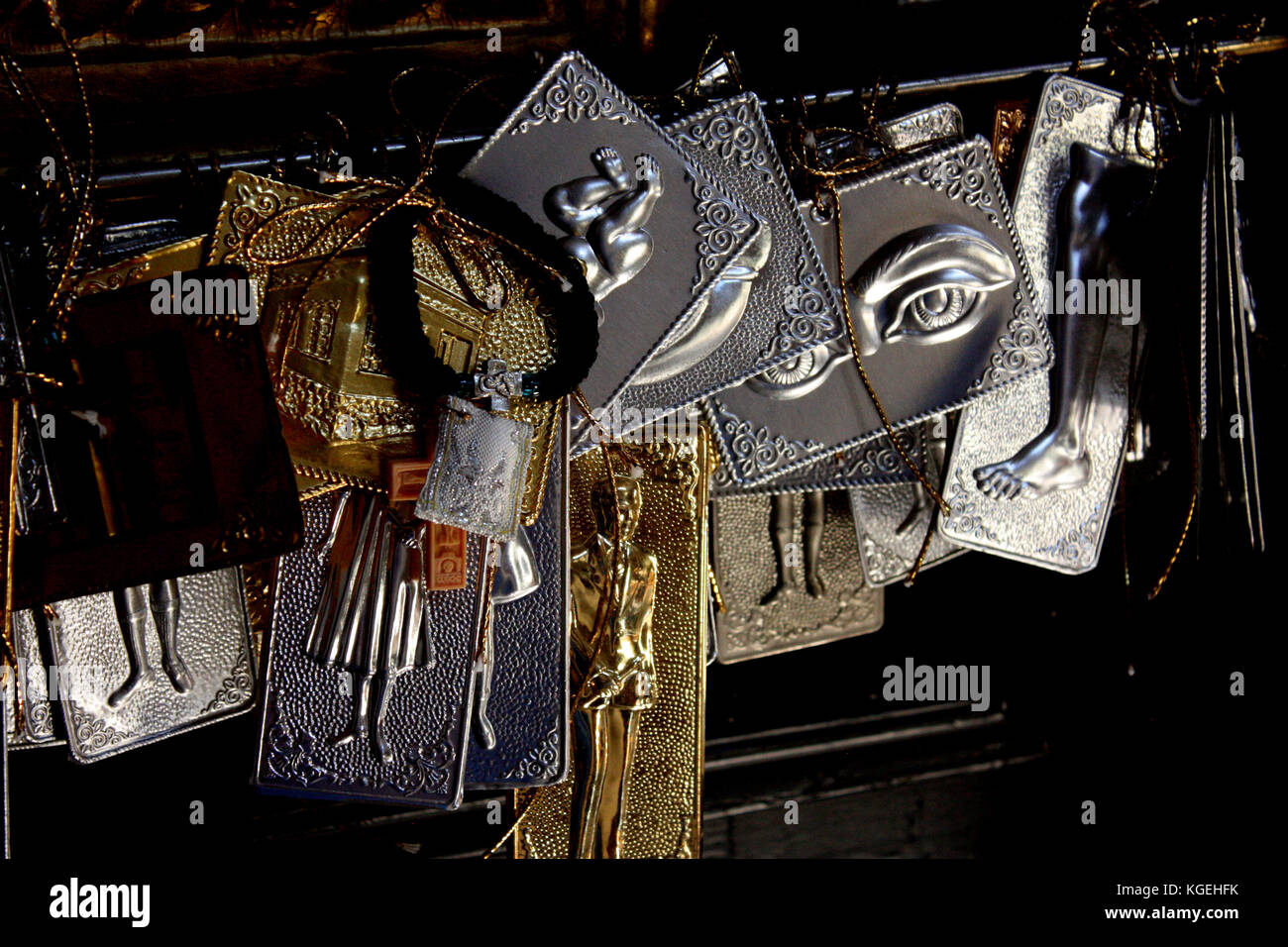 Votive offerings at the Panagia Ekatontapiliani church, Paros, Greece