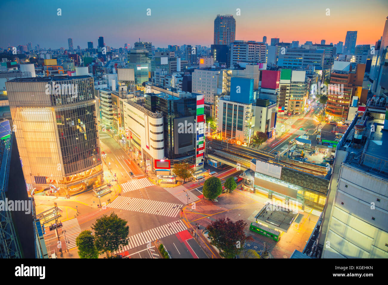 Tokyo. Cityscape image of Shibuya crossing in Tokyo, Japan during sunrise. Stock Photo