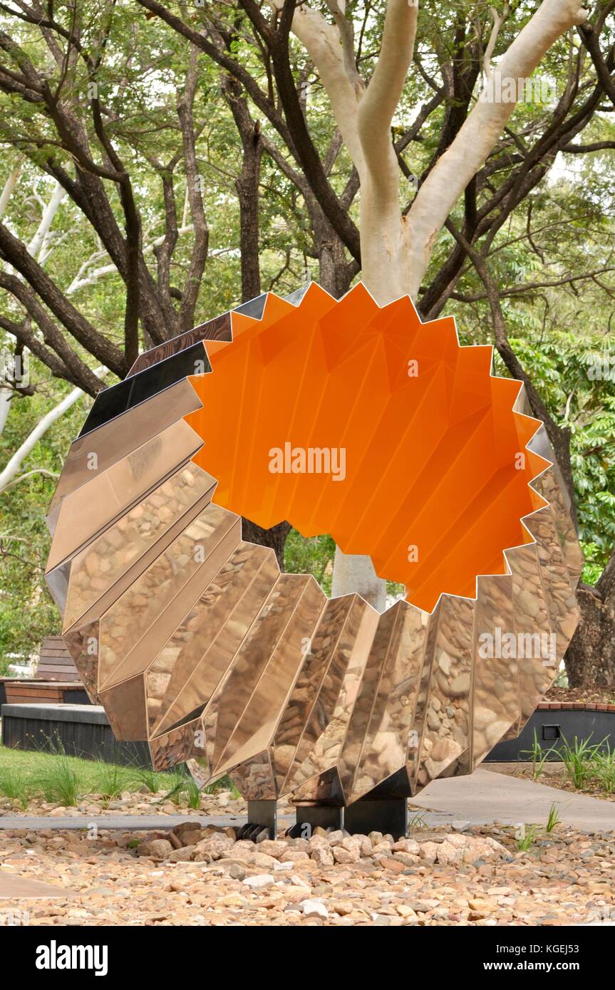 Stainless steel art work outside The Science Place building at James