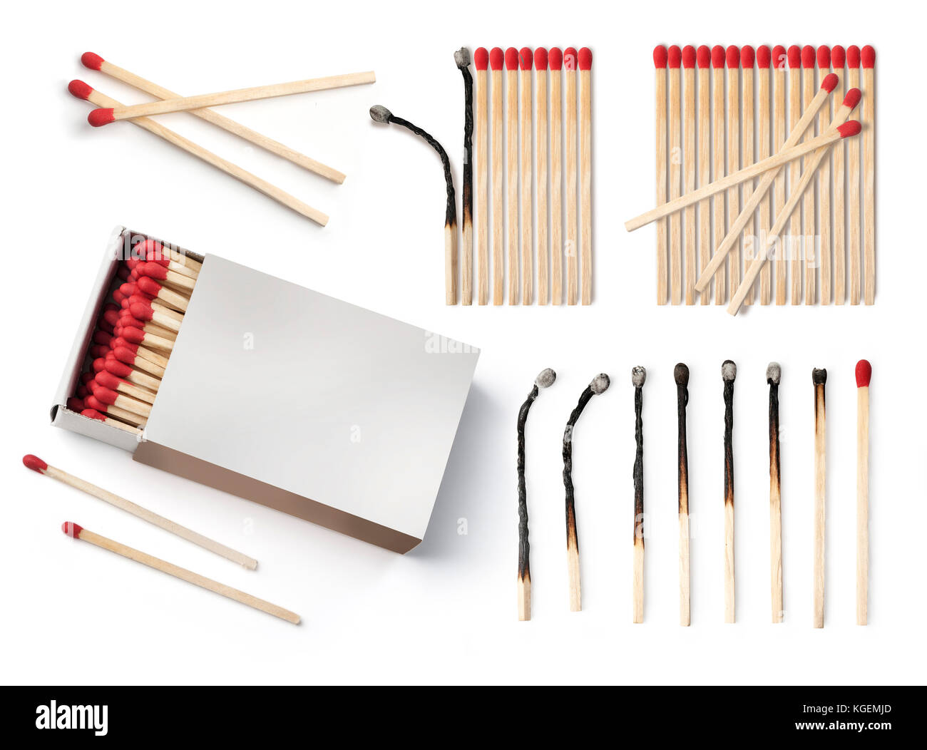 Set of burnt match at different stages isolated on white background Stock Photo Alamy