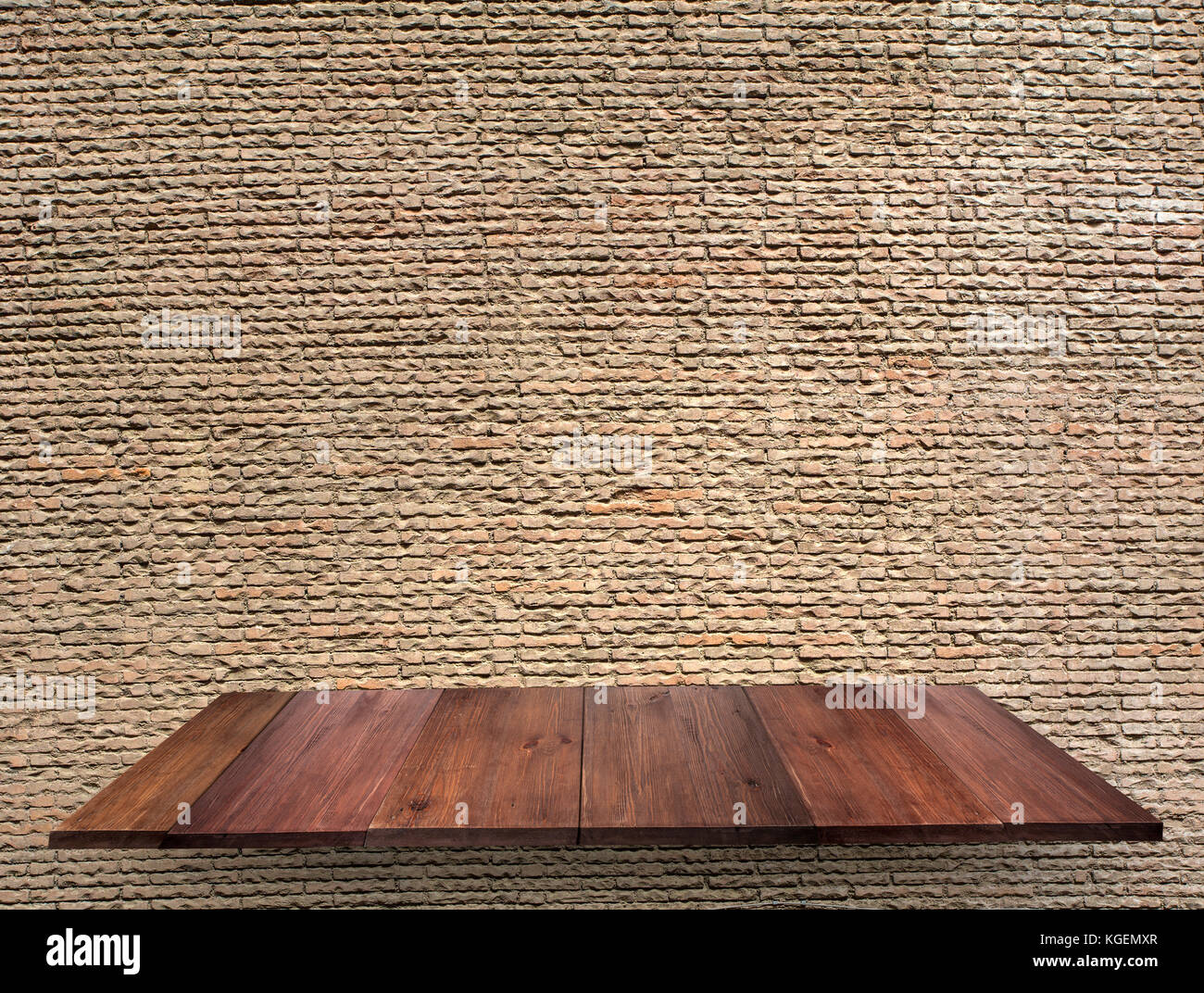 empty shelves on old vintage brick wall Stock Photo - Alamy