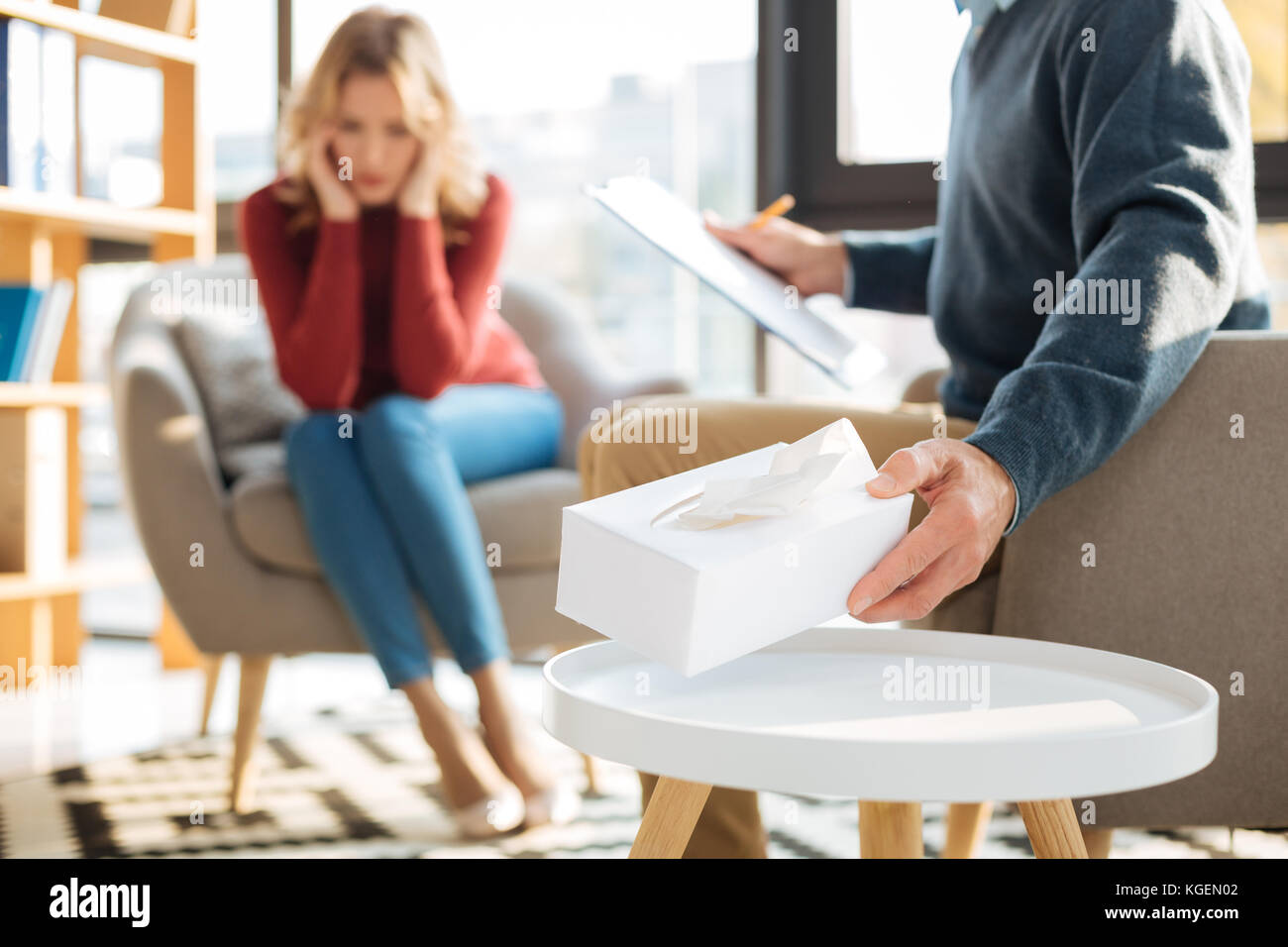 Selective focus of a box with paper tissues Stock Photo