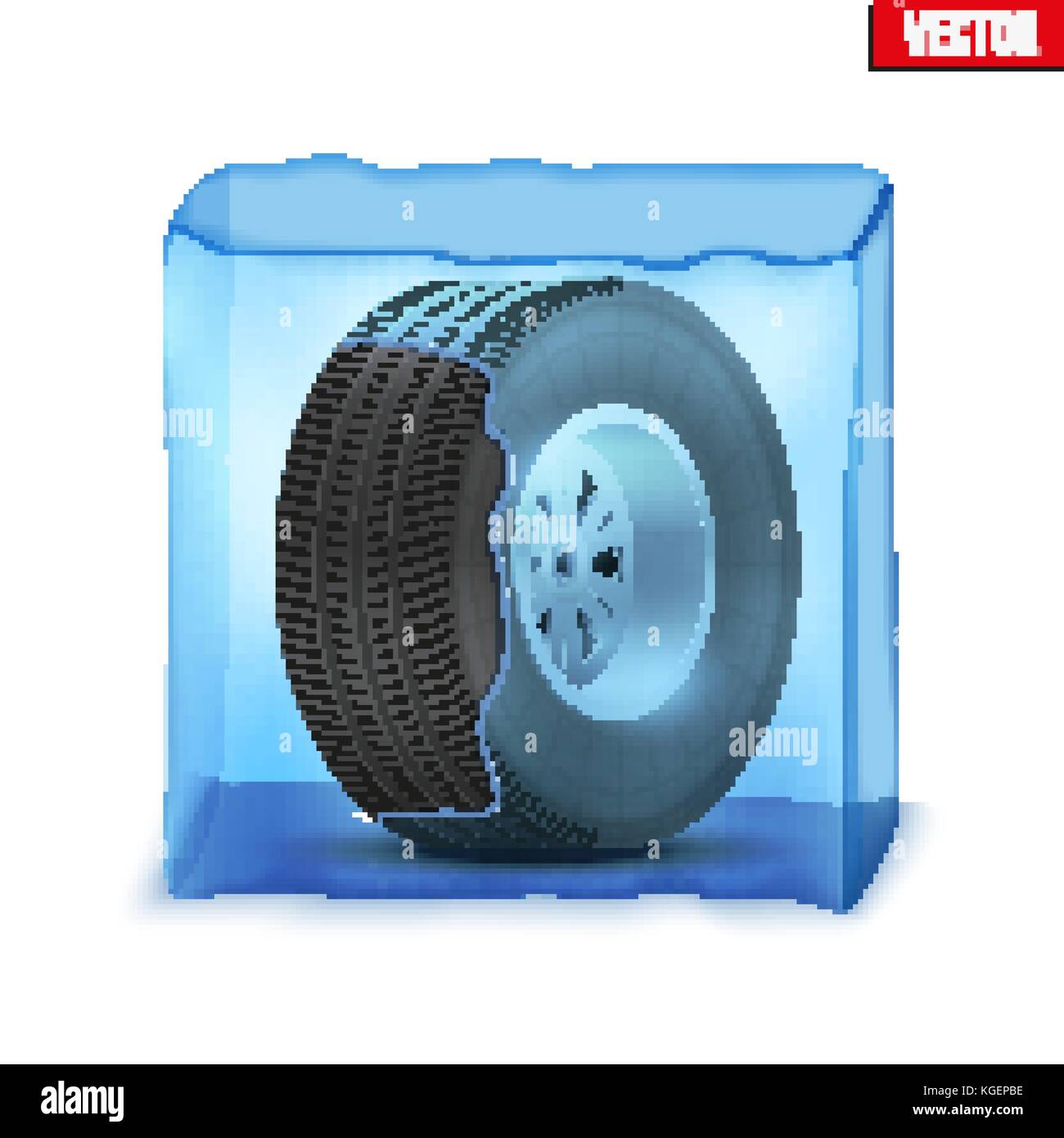 Automobile wheel in the ice cube Stock Vector