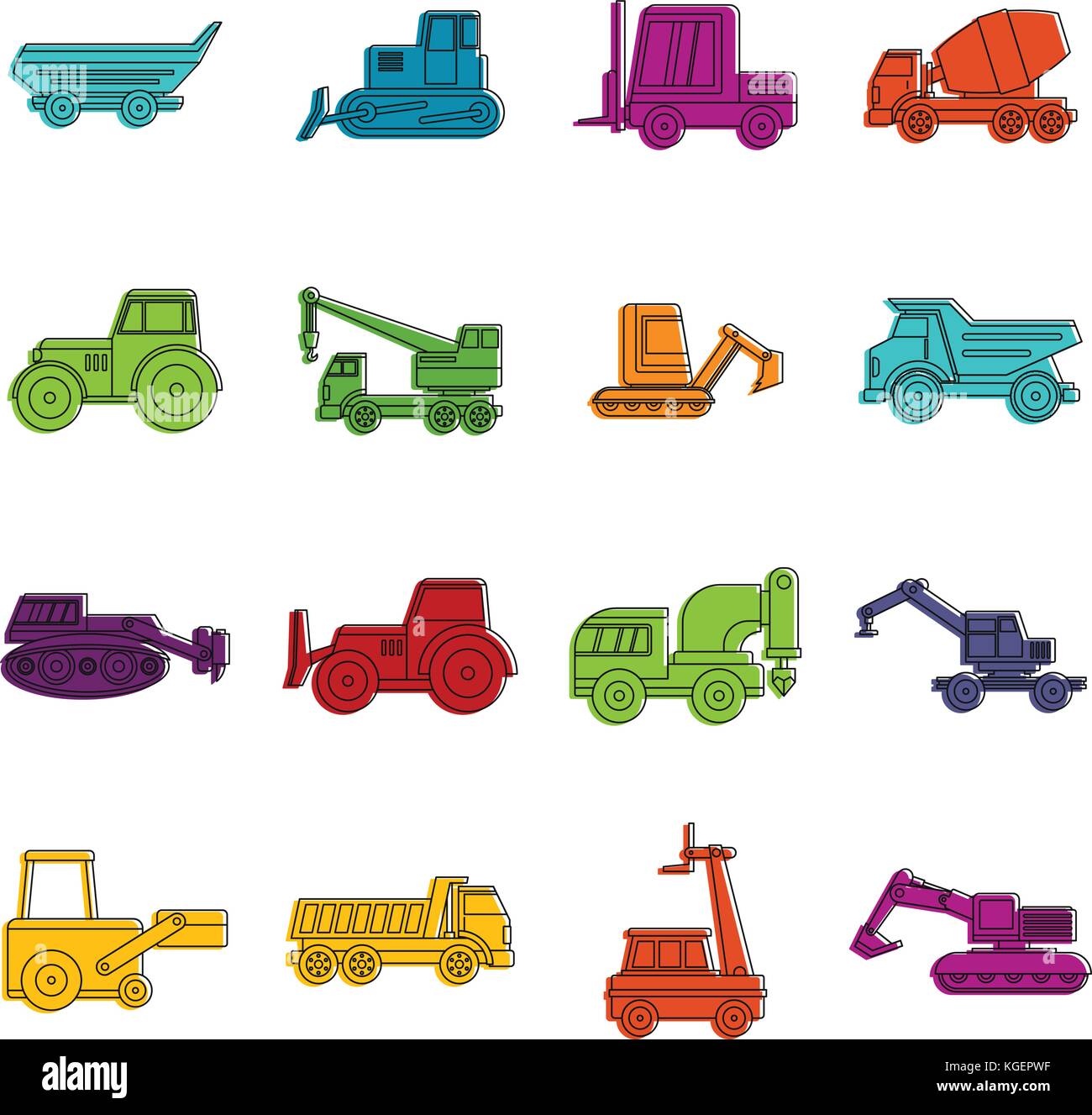 Building vehicles icons doodle set Stock Vector