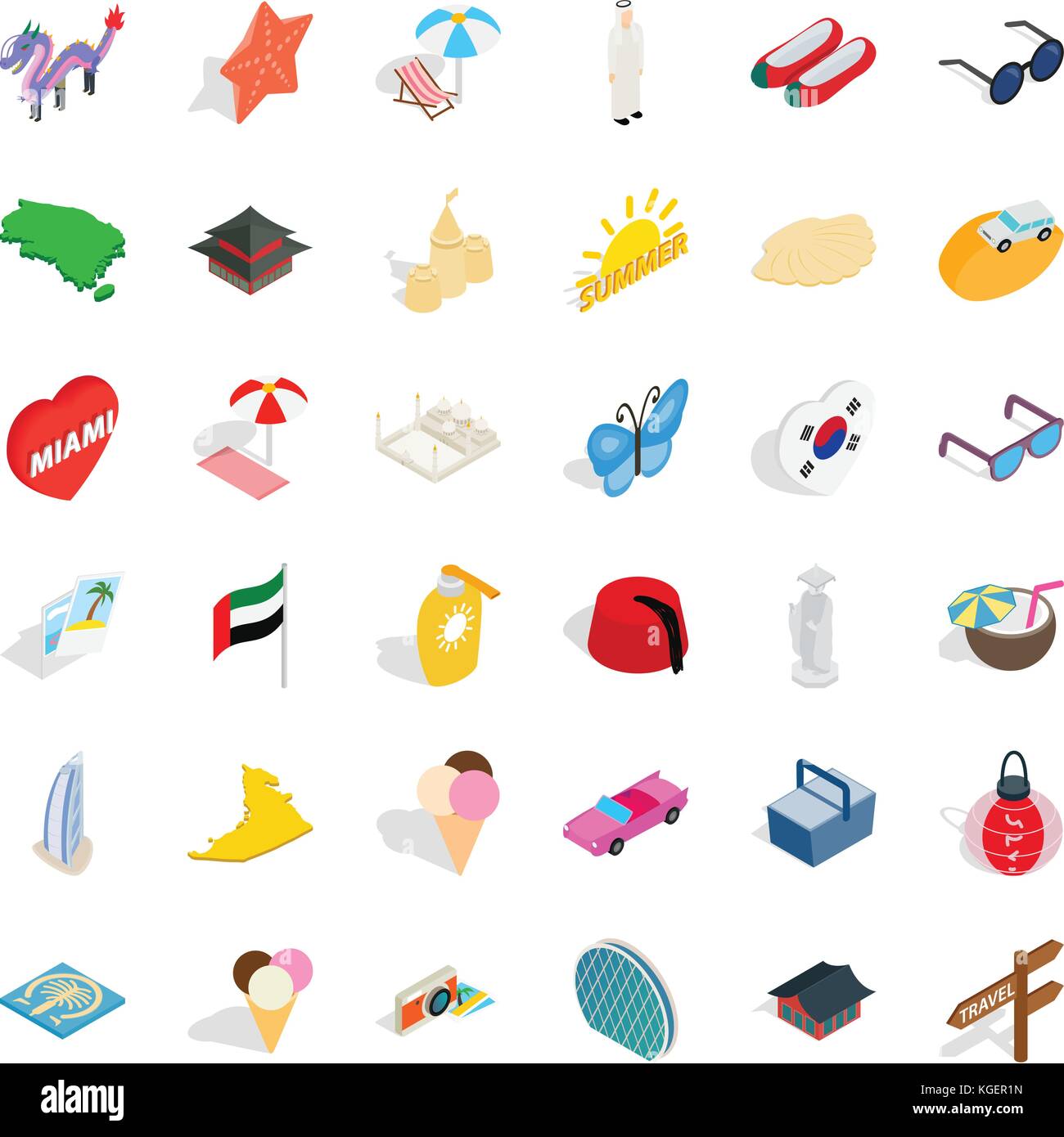 Vacation icons set, isometric style Stock Vector