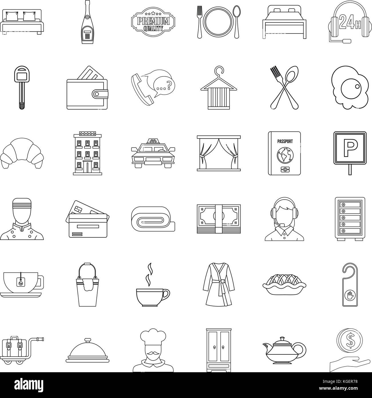 Luxury hotel icons set, outline style Stock Vector