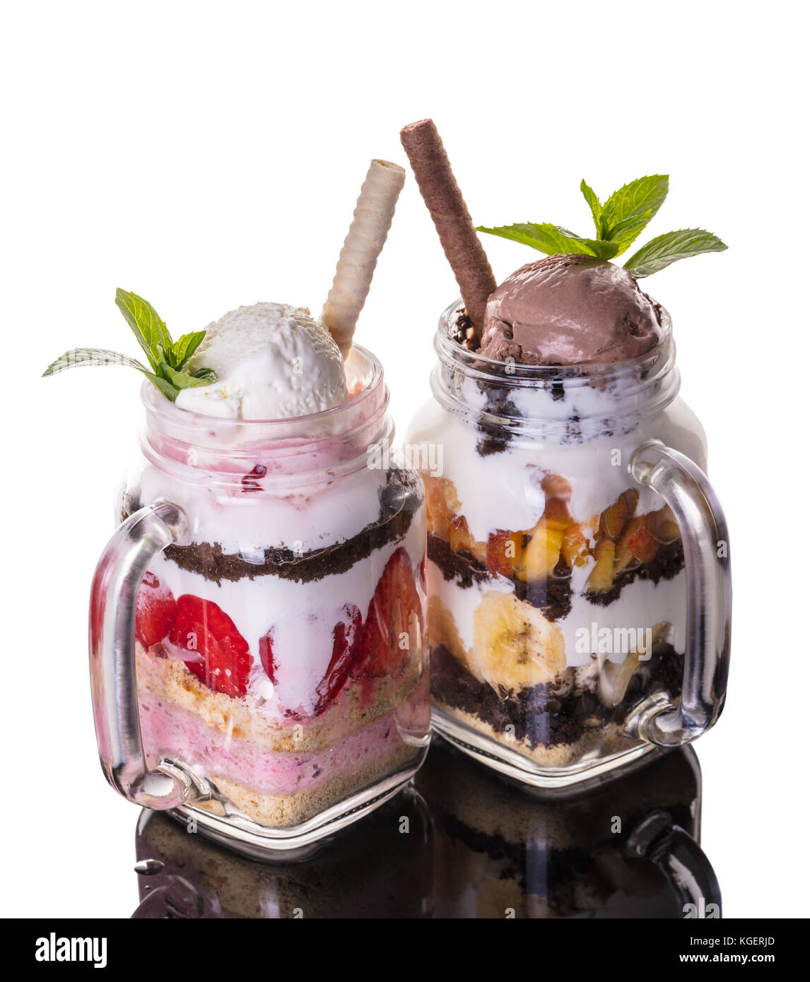 Fruit desserts with ice cream in a glass jar Stock Photo - Alamy
