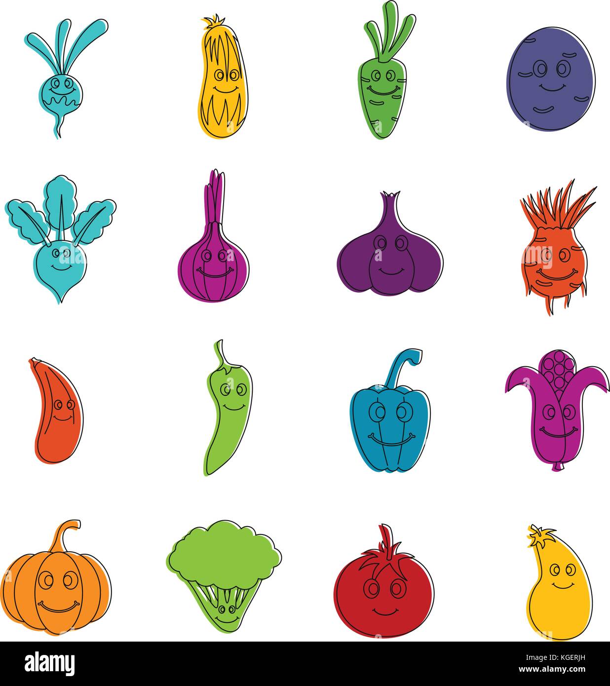 Smiling vegetables icons doodle set Stock Vector Image & Art - Alamy