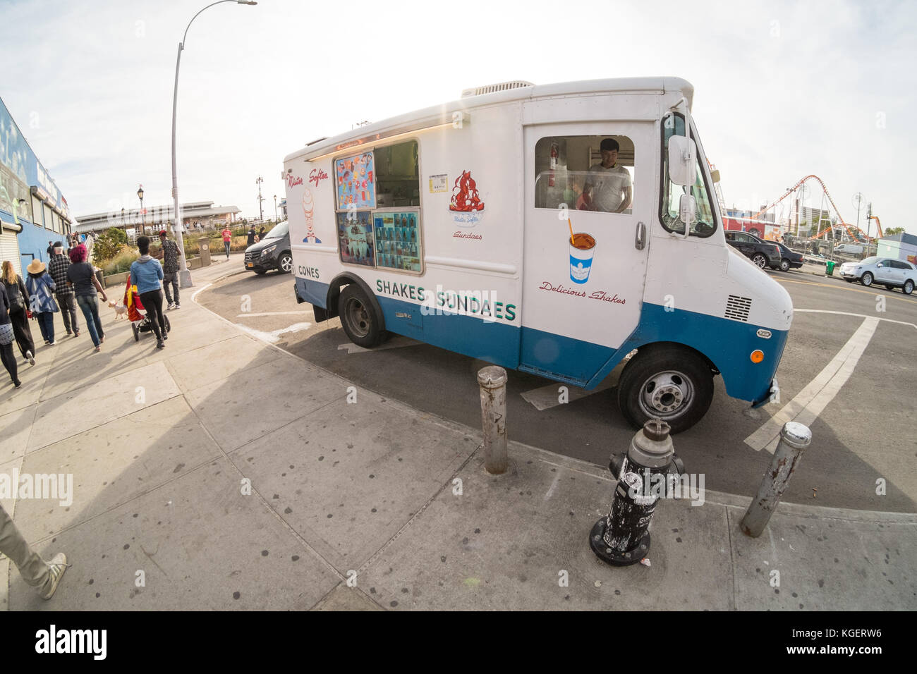 Box van ice cream truck or Van, Coney Island, Brooklyn, New York, United States of America. Stock Photo