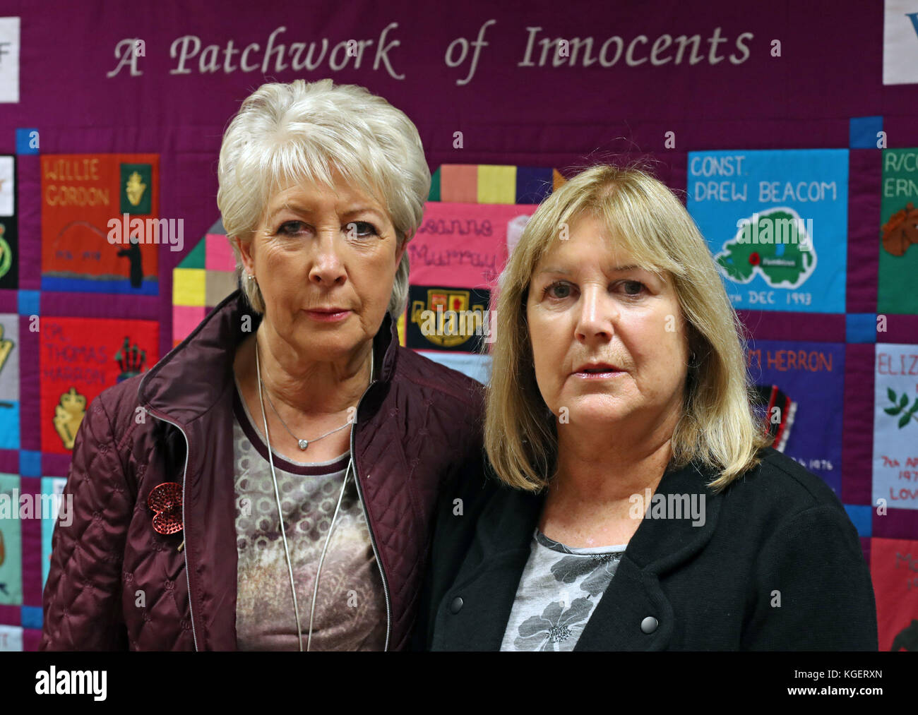 Margaret Veitch and her sister Joan, whose parents William and Agnes Mullan were killed in the Enniskillen bombing. PRESS ASSOCIATION Photo. Picture date: Tuesday November 7, 2017. Relatives whose loved ones were killed in the Enniskillen bombing have vowed to keep their memories alive and continue fighting for justice, on the 30th anniversary of the atrocity. See PA story ULSTER Enniskillen Quinton. Photo credit should read: Niall Carson/PA Wire. PRESS ASSOCIATION Photo. Picture date: Monday November 6, 2017. See PA story ULSTER Enniskillen Mullan. Stock Photo