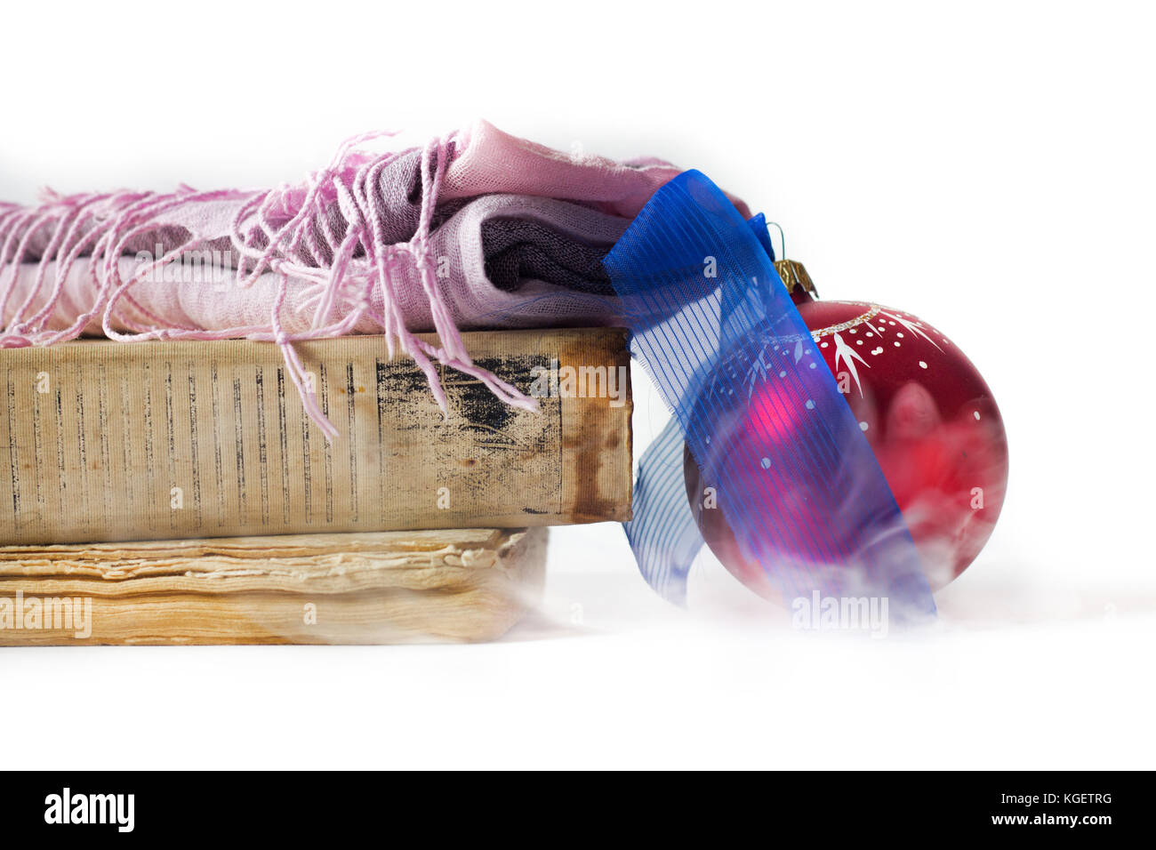 vintage books for Christmas on white background Stock Photo - Alamy