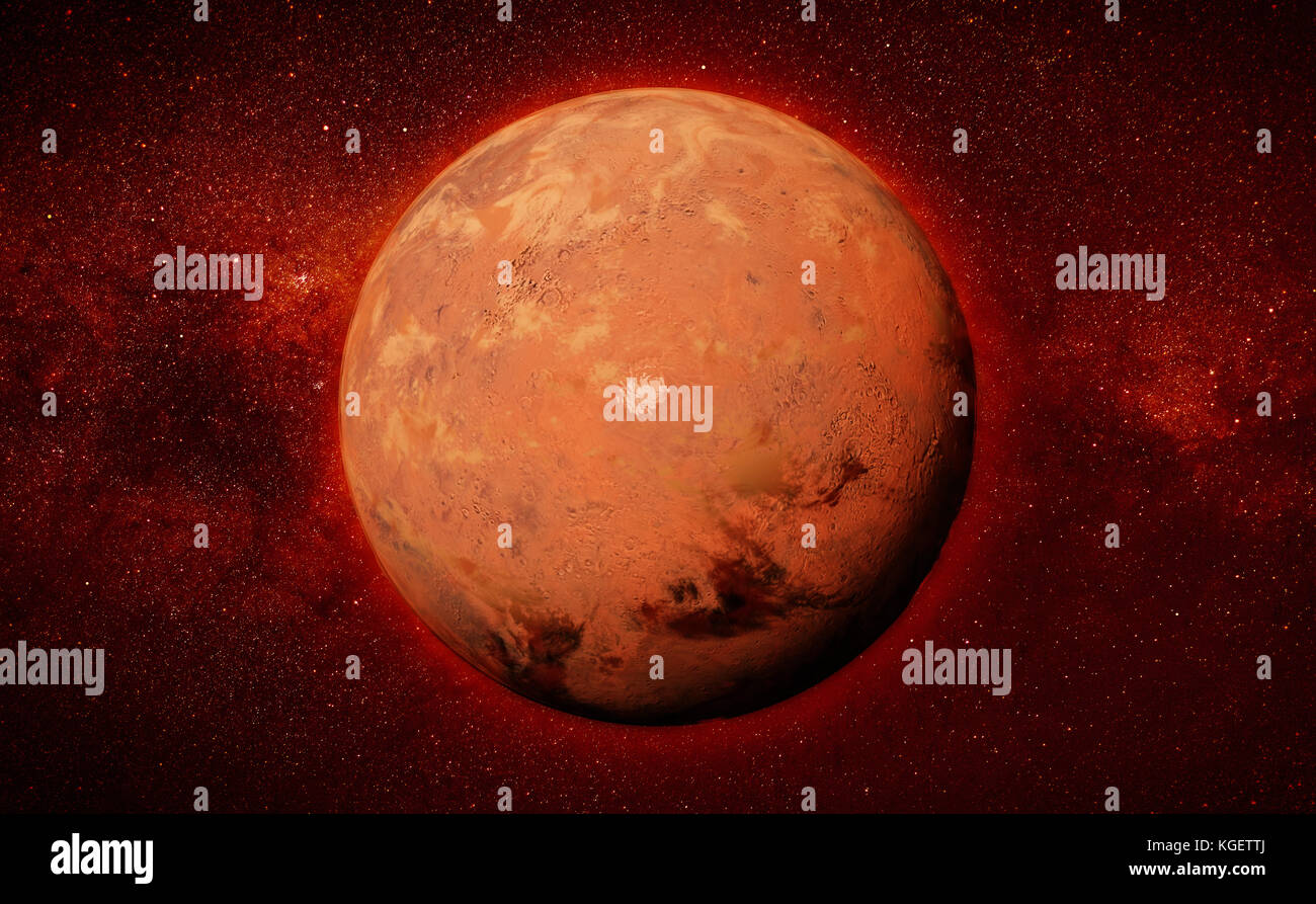 Mars with the Red south polar ice cap and the Milky Way galaxy
