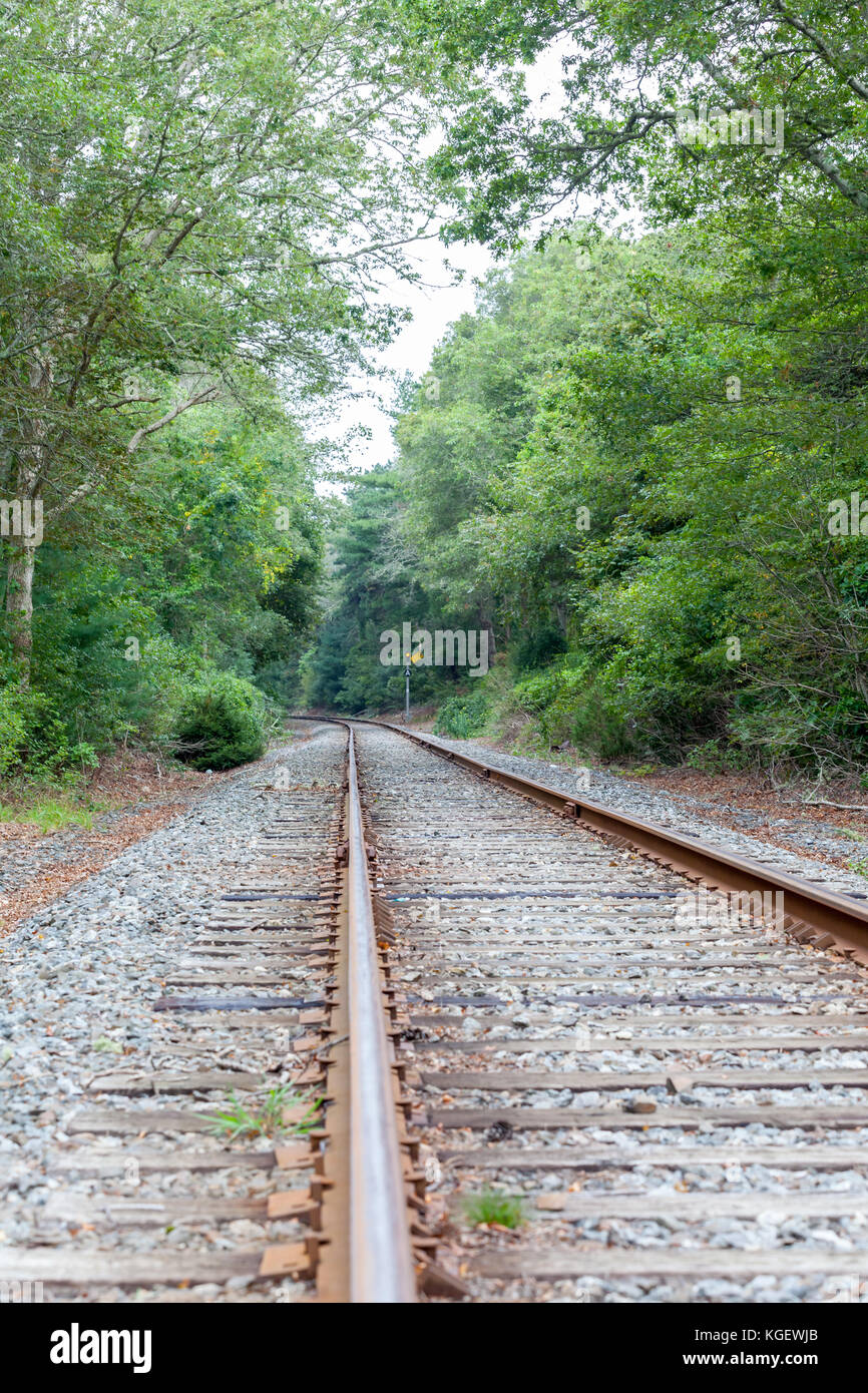 Train Rail Tracks Leading to Curve to the Left Stock Photo Alamy