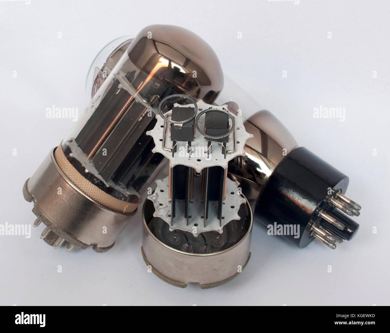 Vacuum tubes old electronic components, semiconductor devices Stock