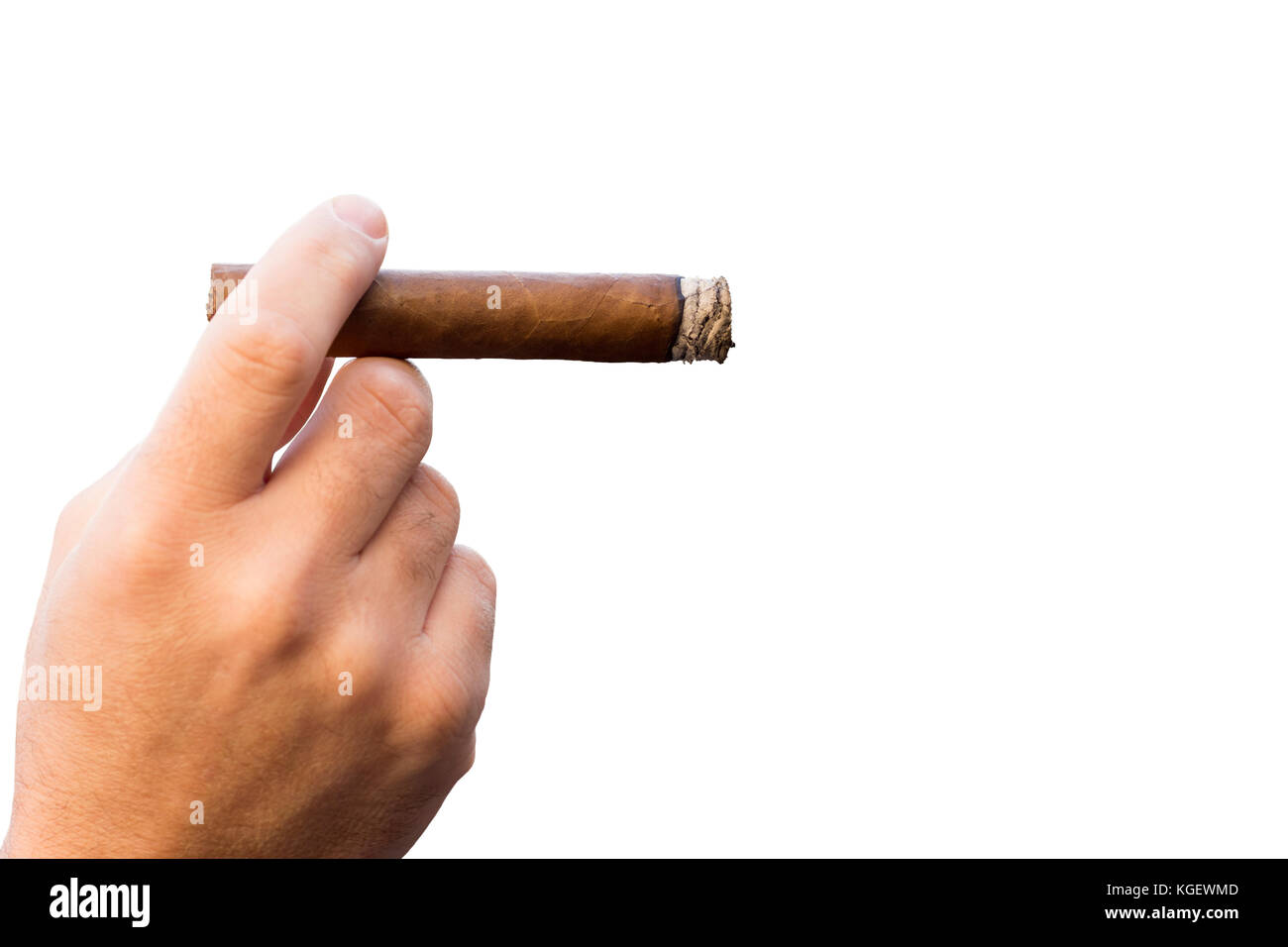 Detail Of The Hand Of A Smoking Man Holding A Burning Cigar Isolated On A Detail Of The Hand Of A Smoking Man Holding A Burning Cigar Isolated On A