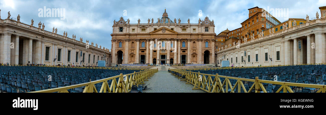VATICAN CITY, VATICAN - March 2, 2017: View panoramic St. Peter's Square at the Vatican at sunset on the eve of the Mass the Pope. Stock Photo