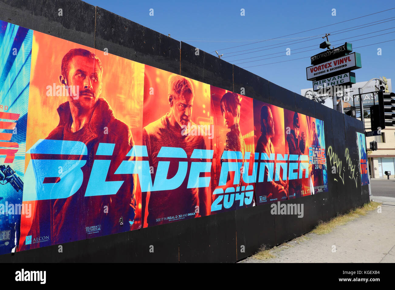 'BLADE RUNNER 2049' advertising poster billboard on a hoarding at Hollywood and Sunset Boulevard in Los Angeles, California  KATHY DEWITT Stock Photo