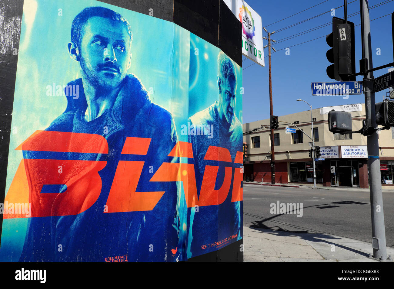 'BLADE RUNNER 2049' advertising poster billboard on a hoarding at Hollywood and Sunset Boulevard in Los Angeles, California  KATHY DEWITT Stock Photo