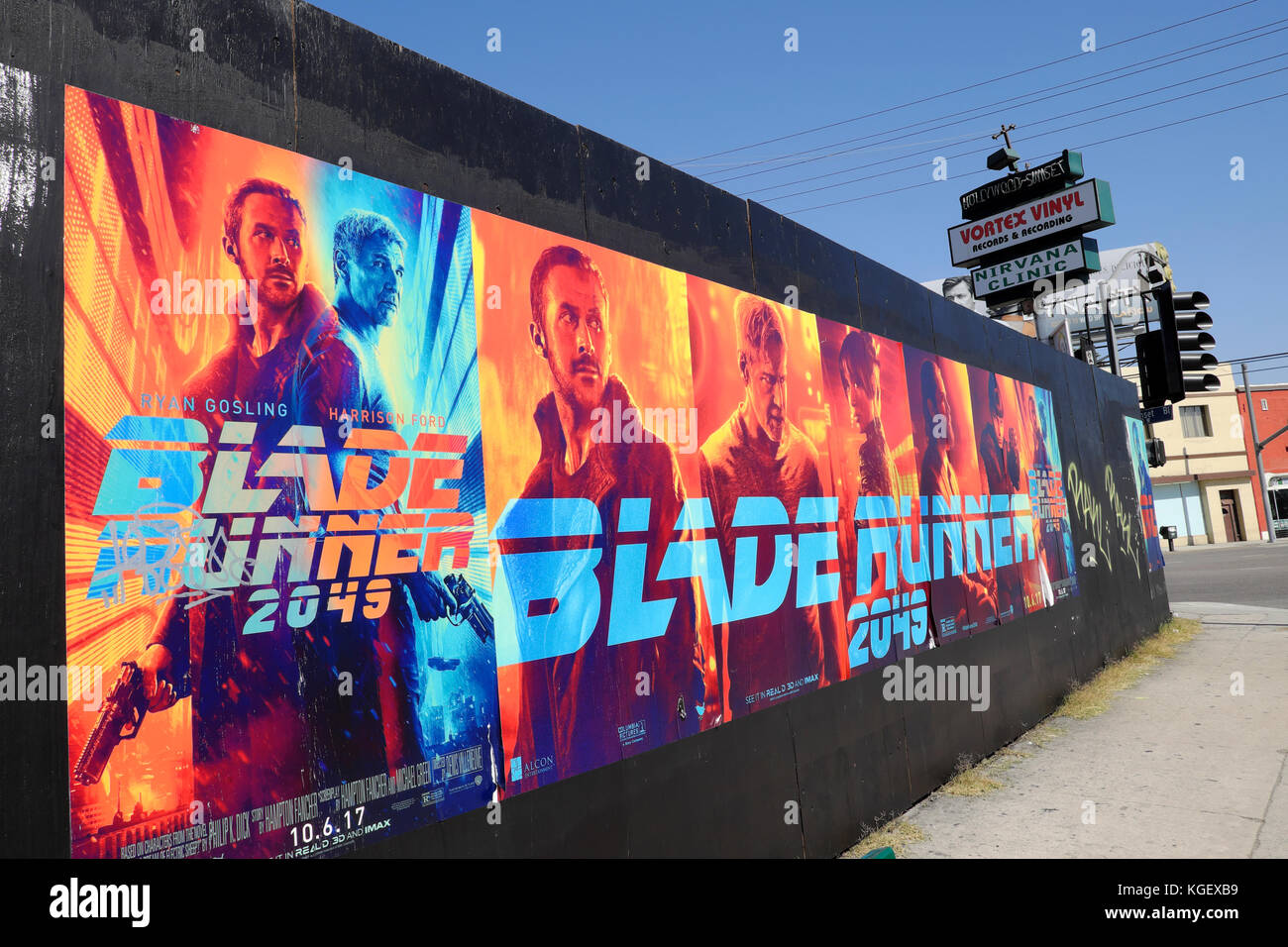 'BLADE RUNNER 2049' movie advertising poster billboard on a street hoarding at Hollywood and Sunset Boulevard in Los Angeles, California  KATHY DEWITT Stock Photo
