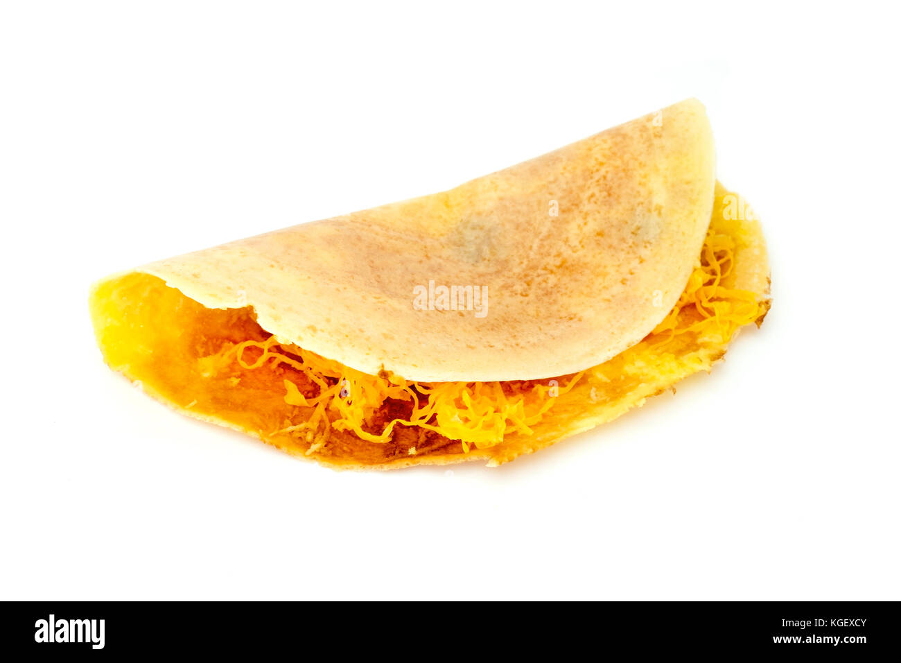 Khanom bueang, a thai tradional crepe, on a white background Stock Photo