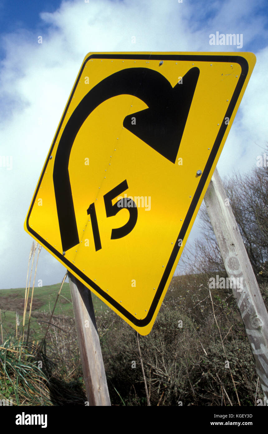 Road Sign on Highway One, Sonoma County, California Stock Photo