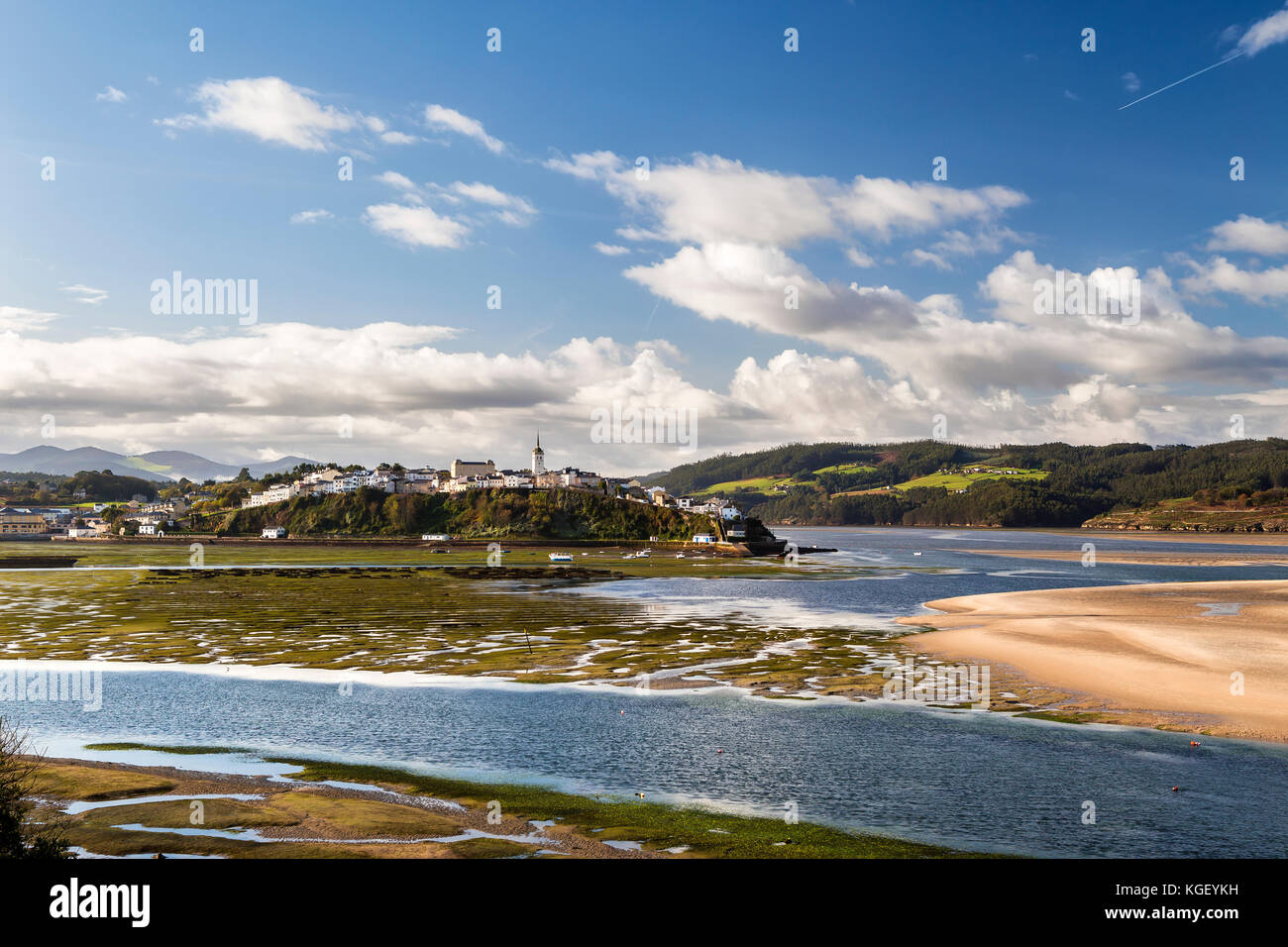 Fishing village on a river a sunny day with a few clouds Stock Photo