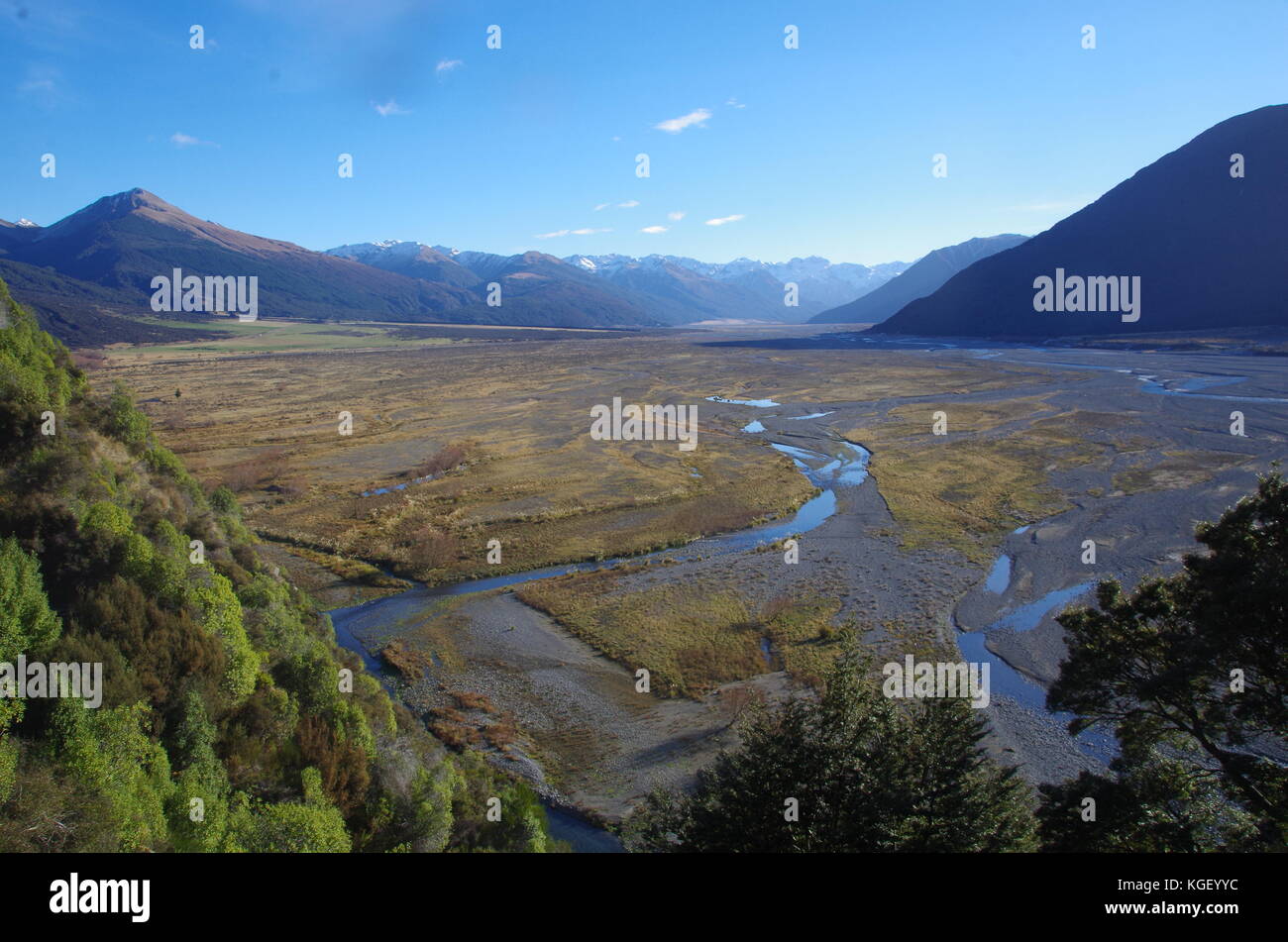 Mountain river Te Araroa Trail. Alternative road walk Cass Canterbury